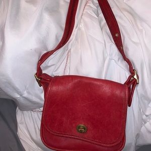 vintage red leather coach cross body